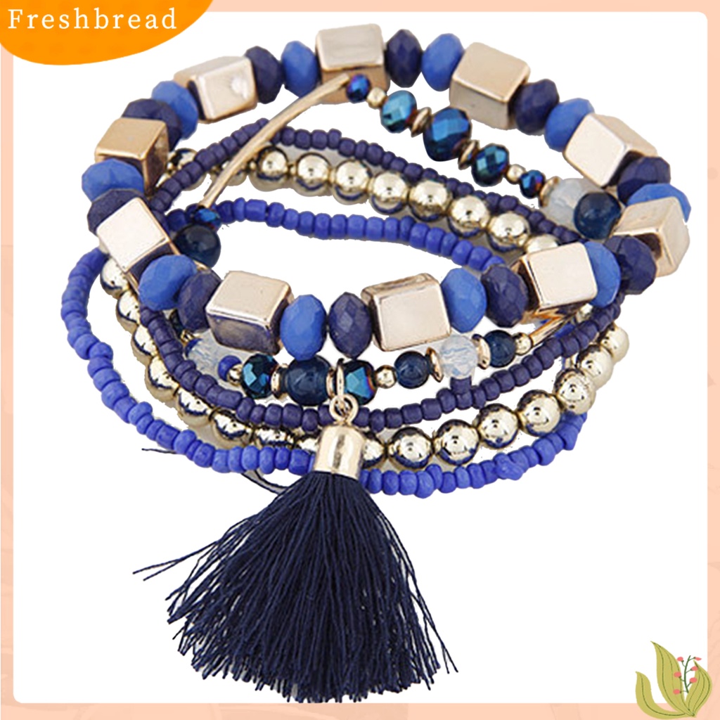 &lt; Freshbread &gt; Gelang Gaya Bohemian Retro Resin Cewek Multilayer Bead Bracelet Untuk Wisuda