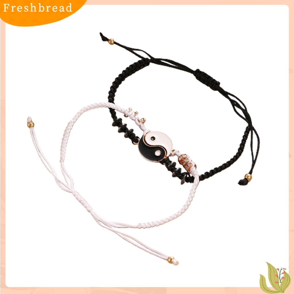 &lt; Freshbread &gt; 2Pcs Gelang Couple Adjustable Bahan Alloy Anti Karat Tidak Luntur Bergaya Gelang Liontin Untuk Wanita