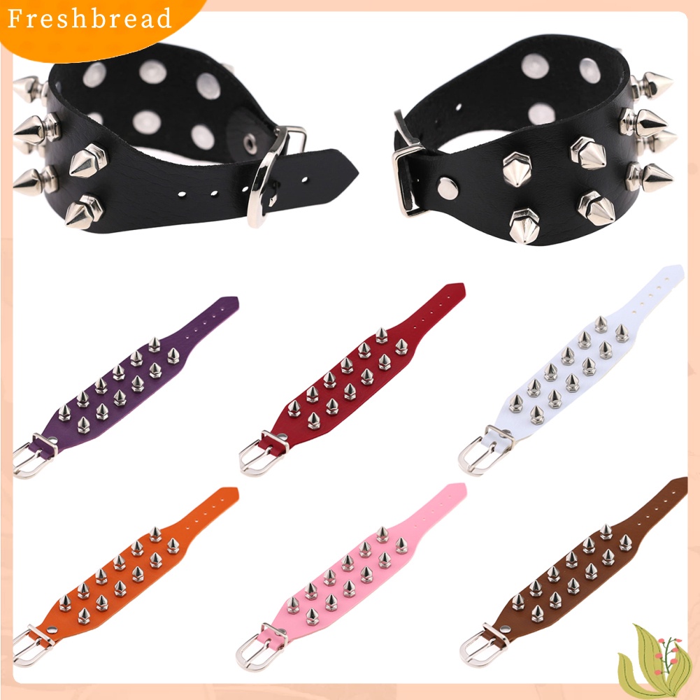 &lt; Freshbread &gt; Fashion Faux Kulit Paku Keling Gesper Lebar Adjustable Gelang Pergelangan Tangan Dekorasi