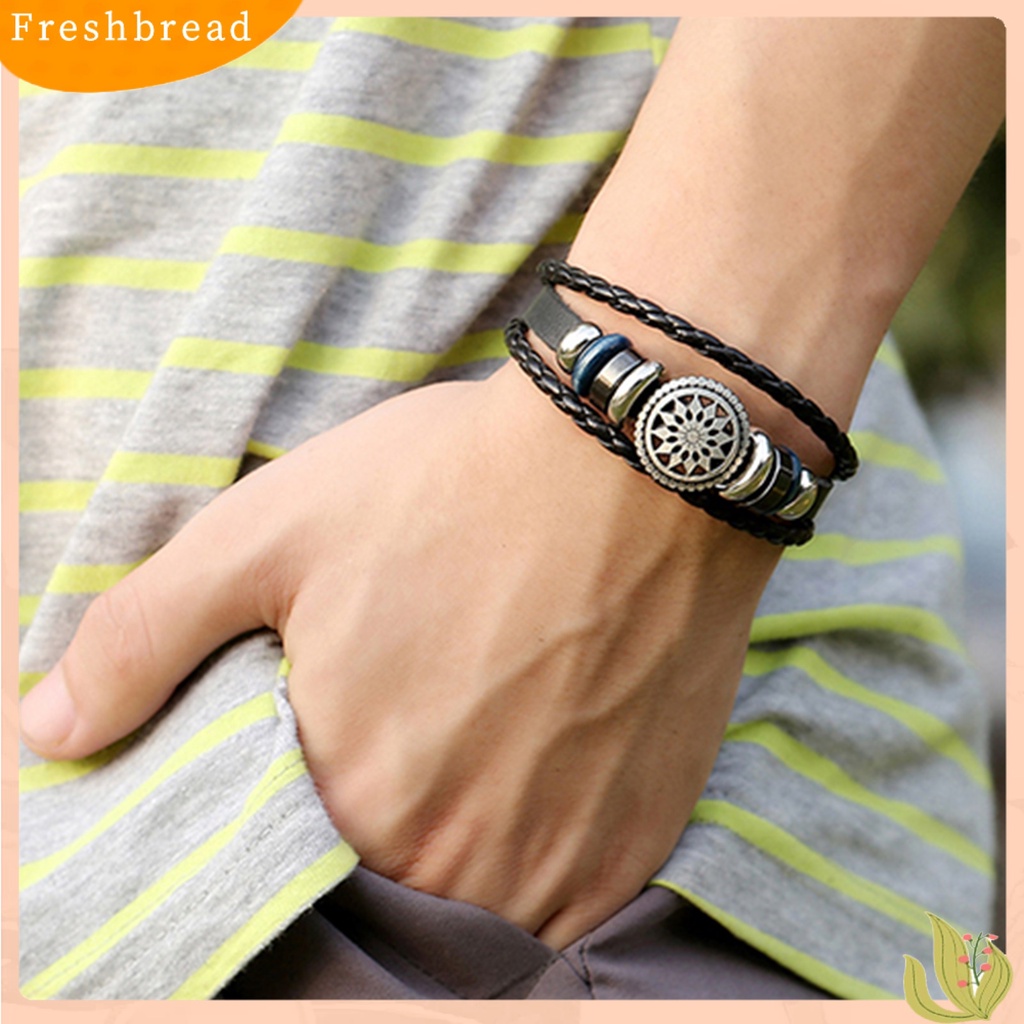 &lt; Freshbread &gt; Gelang Kepang Bunga Hollow Kulit Imitasi Multilayer Unisex Untuk Club Pesta