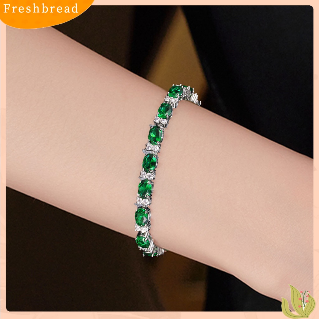 &lt; Freshbread &gt; Ladies Trendy Gelang Oval Cubic Zirconia Tidak Mudah Pecah Hiasan Pergelangan Tangan Gelang Batu Permata Imitasi Untuk Hadiah