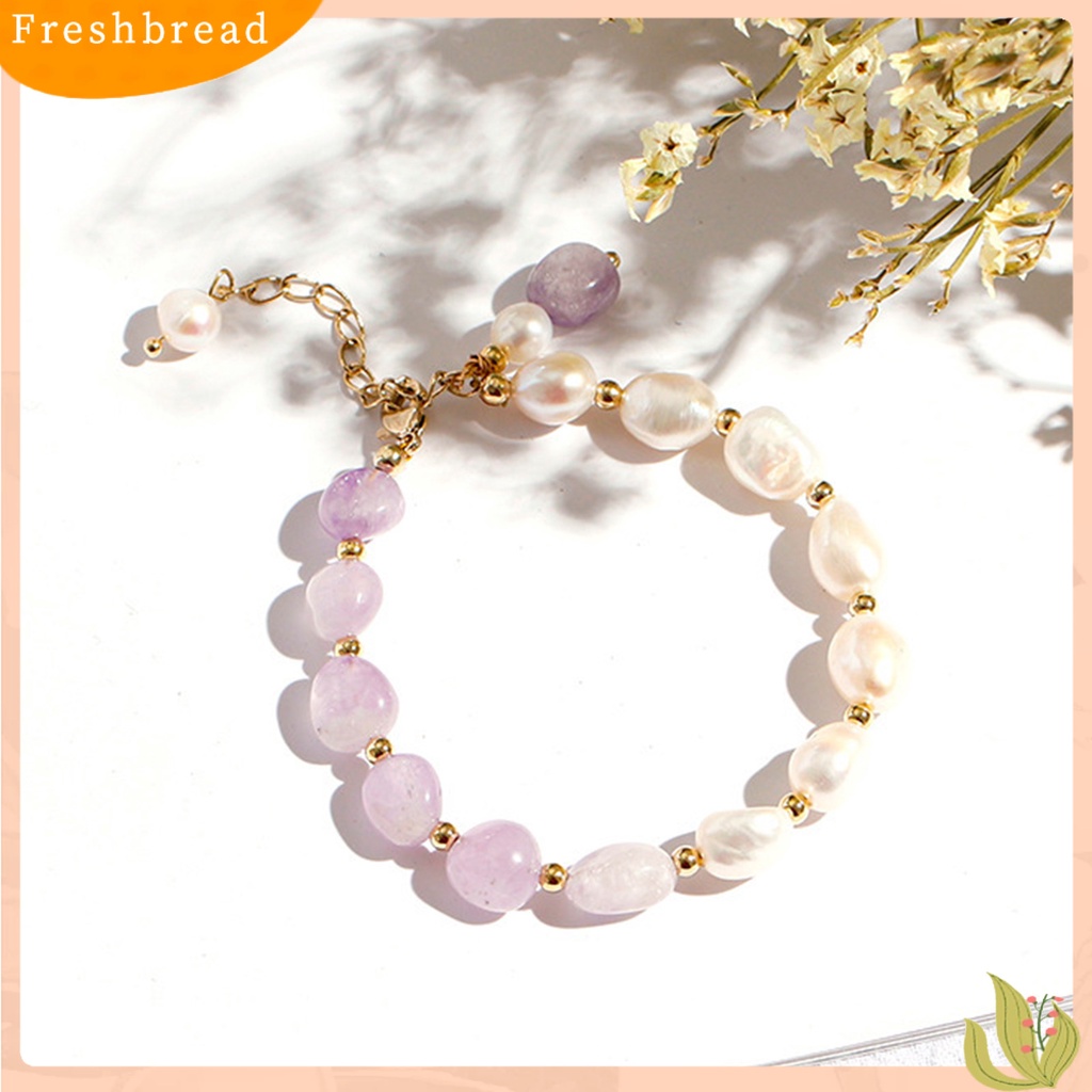 &lt; Freshbread &gt; Gelang Wanita Manik-Manik Adjustable Gaya Korea Mutiara Imitasi Amethyst Imitasi Untuk Pesta