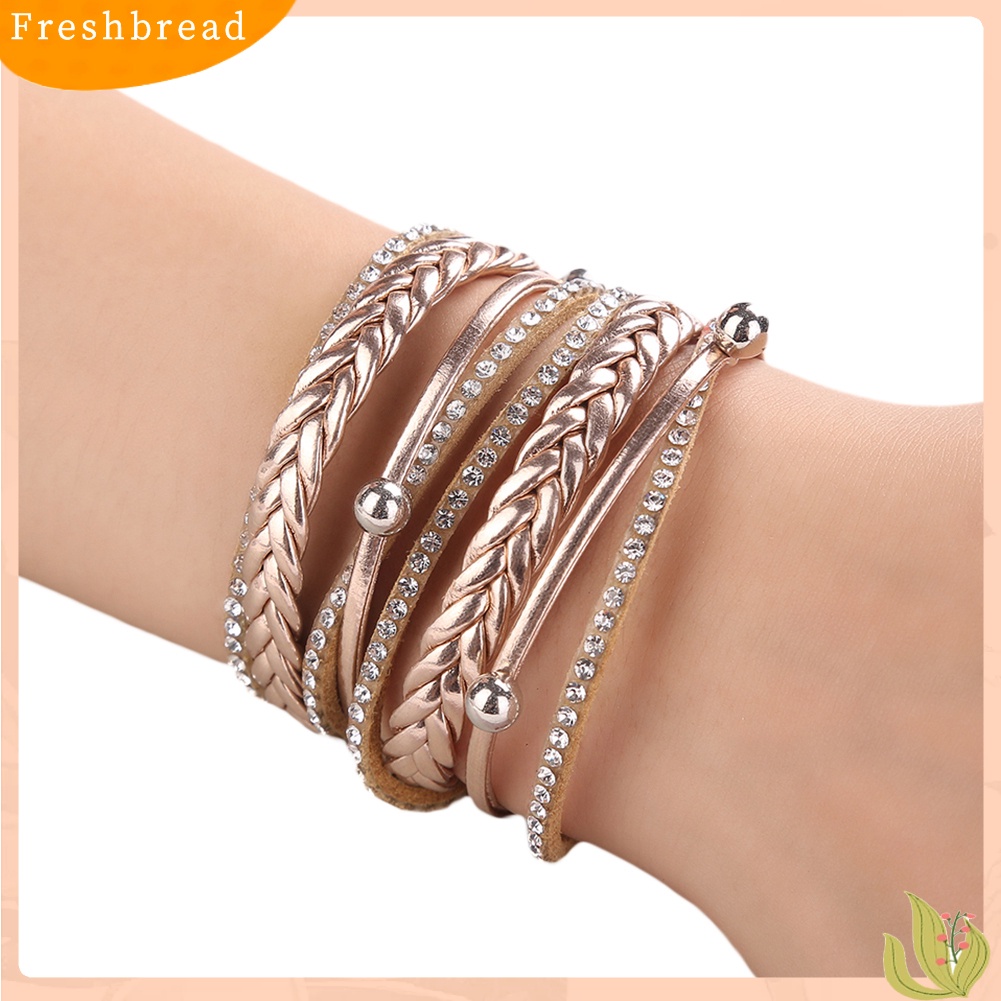 &lt; Freshbread &gt; Multi Layers Braided Shiny Rhinestones Bead Women Gelang Gelang Perhiasan