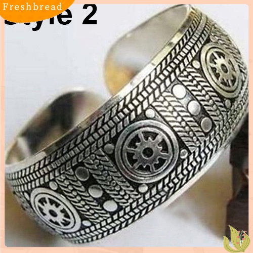 &lt; Freshbread &gt; Vintage Tibet Perak Gajah Diukir Terbuka Bangle Cuff Lebar Gelang Perhiasan