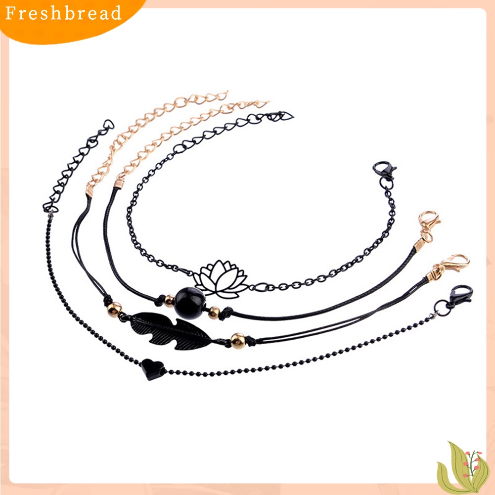 &lt; Freshbread &gt; 4Pcs/Set Berongga Daun Teratai Mutiara Imitasi Pesona Braided Gelang Bangle Perhiasan Hadiah