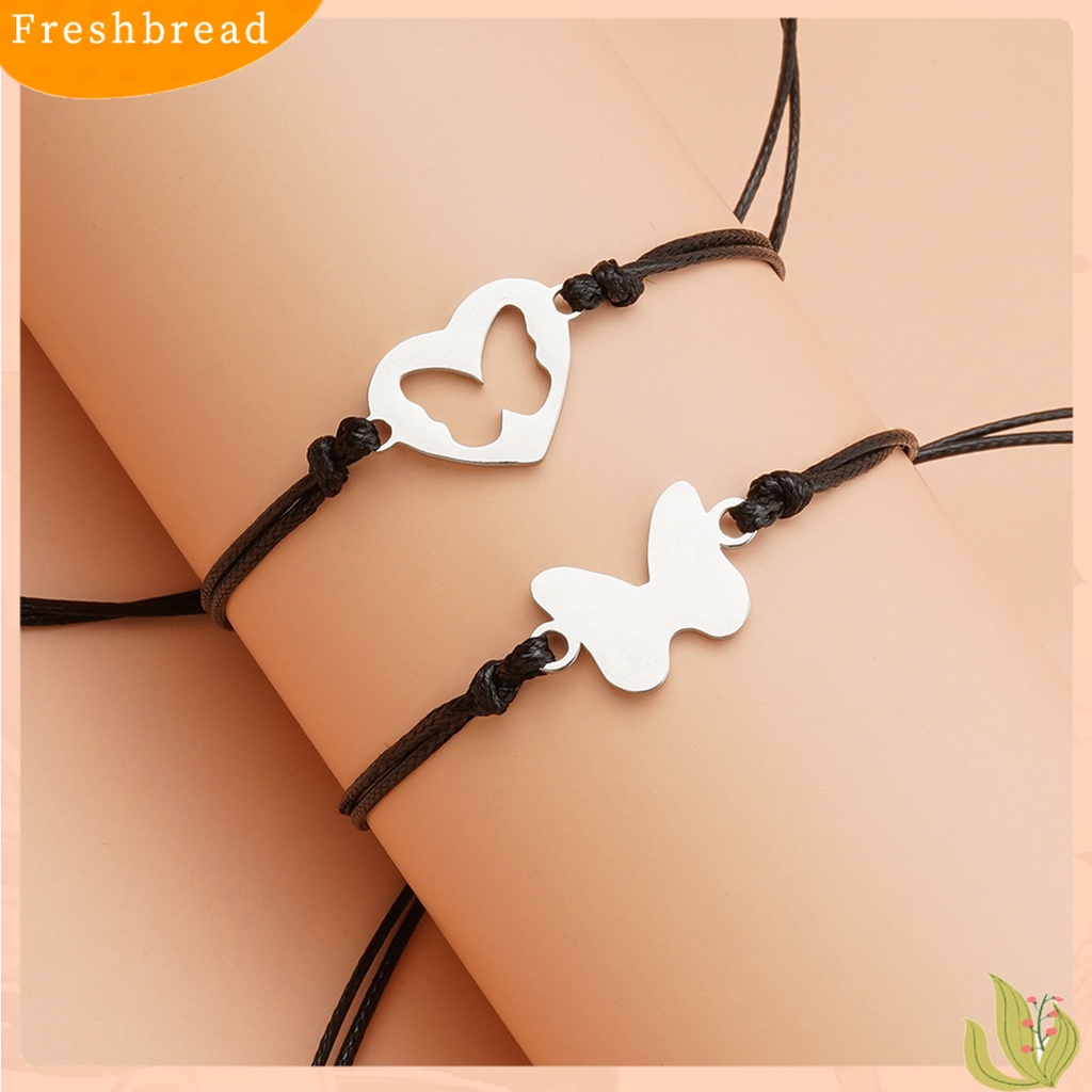 &lt; Freshbread &gt; 2Pcs/Set Gelang Persahabatan Tali Anyaman Yang Dapat Disesuaikan Kasual Geometris Semua Pertandingan Dekorasi Hadiah Teman Terbaik Fashion Hati Kupu-Kupu Sisters Card Bracelets