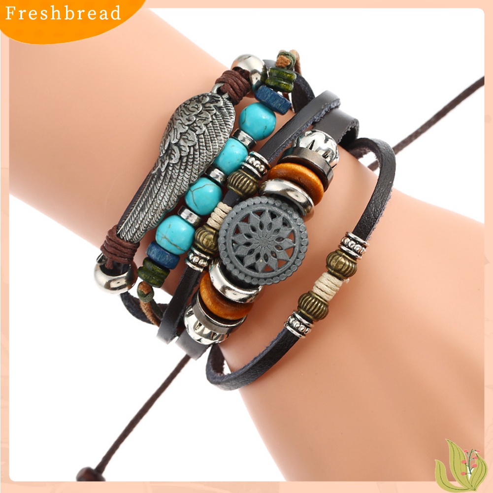 &lt; Freshbread &gt; Gelang Rantai Manik-Manik Bulu Paduan Multi-Layer Gelang Tangan Tenun Etnik Decor