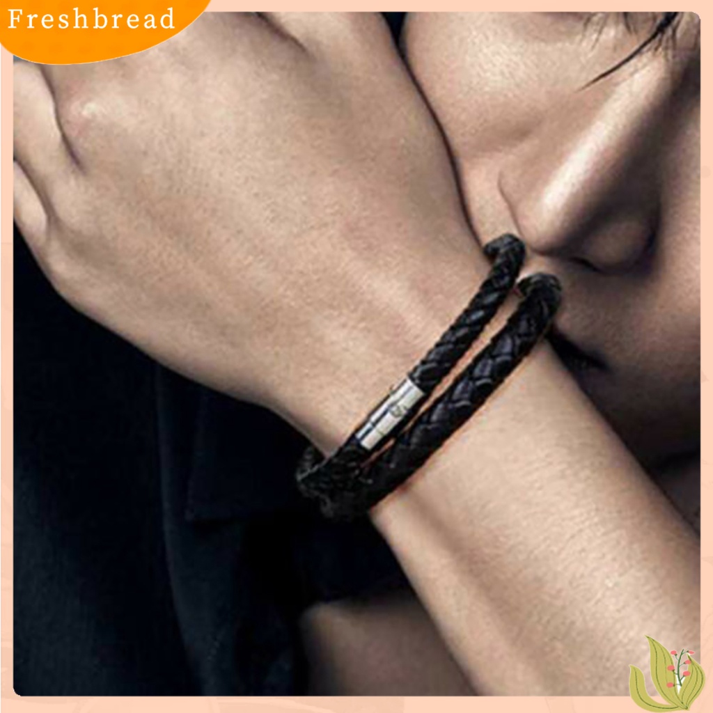 &lt; Freshbread &gt; Gelang Dikepang Dengan ic Gesper Kulit Imitasi Serbaguna Pria Tangan Rantai Untuk Anniversary