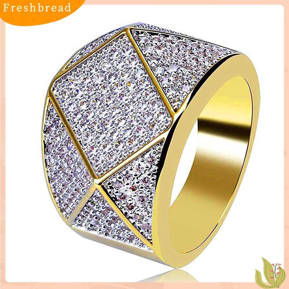 < Freshbread > Fashion Pria Geometris Berlian Imitasi Bertatahkan Jari Cincin Pesta Perjamuan Perhiasan Hadiah