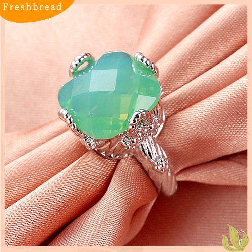 &lt; Freshbread &gt; Green Opal Wanita Perhiasan Pesta Pernikahan Cincin Lapis Perak Ukuran6 /7X8 /9 /10