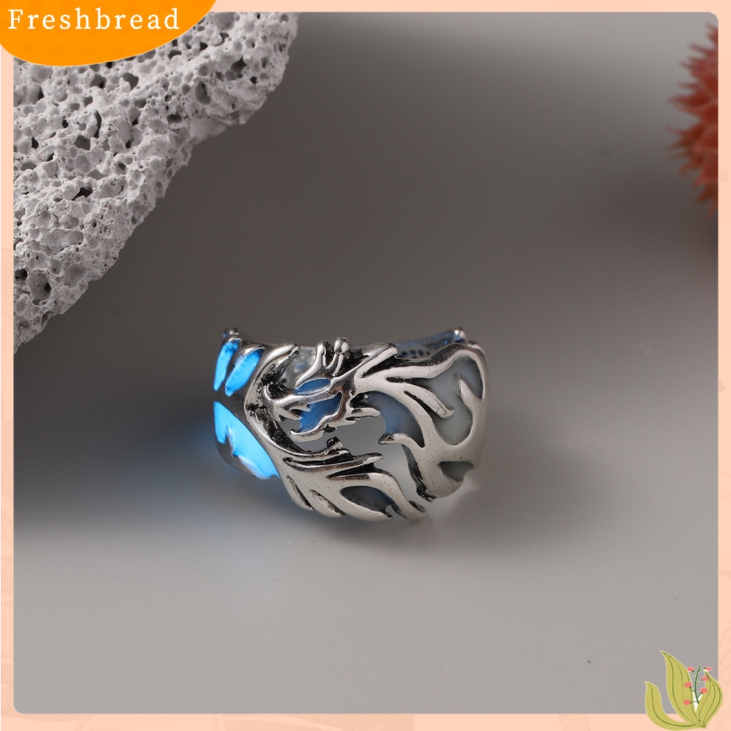 &lt; Freshbread &gt; Cincin Jari Glow in The Dark Adjustable Electroplating Ukiran Geometris Dekorasi Fashion Item Pria Bercahaya Naga Cincin Perhiasan Aksesori