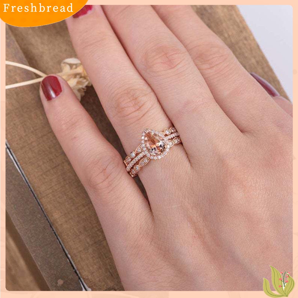 &lt; Freshbread &gt; 3Pcs/Set Wanita Pear Berbentuk Berlian Imitasi Stackable Rings Hadiah Perhiasan Pesta Pernikahan