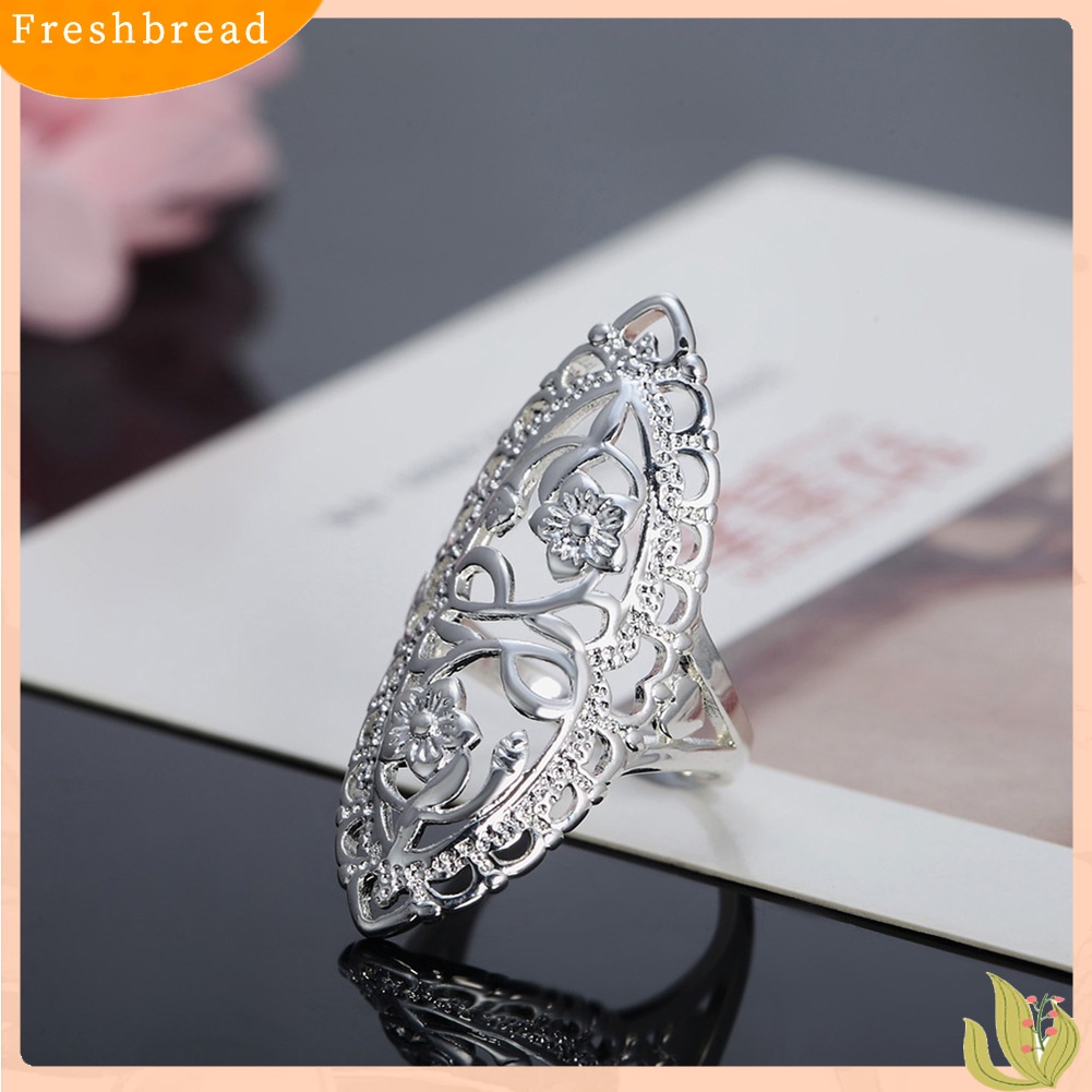 &lt; Freshbread &gt; Perak Disepuh Alloy Berongga Ukir Bunga Jari Cincin Perhiasan Wanita Hadiah