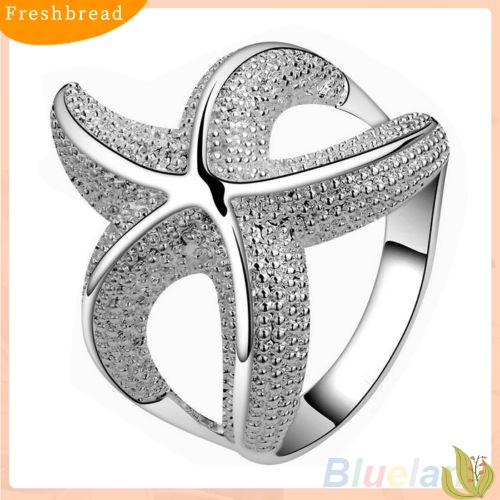 &lt; Freshbread &gt; Wanita Fashion Pesta Perhiasan Hadiah Perak Disepuh Berlian Imitasi Bintang Laut Band Cincin