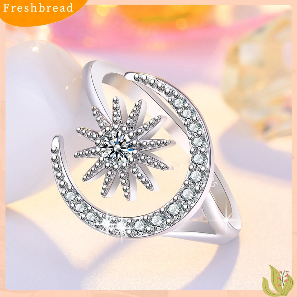 &lt; Freshbread &gt; Wanita Cincin Pembukaan Geometris Dainty Elegan Temperamen Hadiah Berlian Imitasi Tertanam Bintang Bulan Jari Cincin Aksesoris Perhiasan