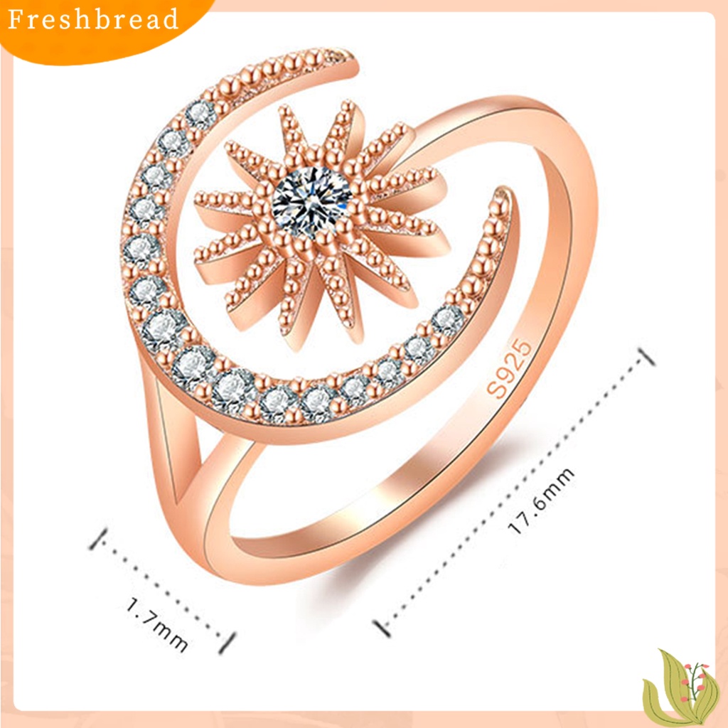 &lt; Freshbread &gt; Wanita Cincin Pembukaan Geometris Dainty Elegan Temperamen Hadiah Berlian Imitasi Tertanam Bintang Bulan Jari Cincin Aksesoris Perhiasan