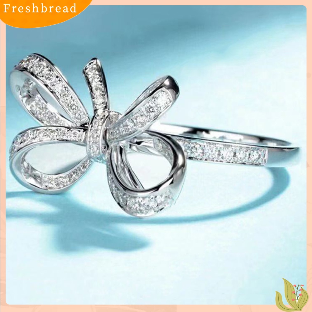 &lt; Freshbread &gt; Wanita Elegan Cubic Zirconia Bertatahkan Busur Jari Cincin Hadiah Perhiasan Pesta Pernikahan