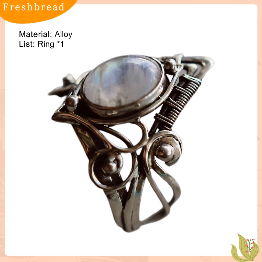 &lt; Freshbread &gt; Punk Berongga Warna Perak Wanita Cincin Bertatahkan Moonstone Fashion Cincin Perhiasan Aksesori