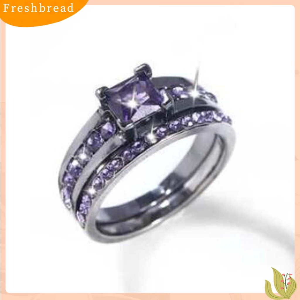 &lt; Freshbread &gt; 3Pcs/Set Cincin Pasangan Lebar Permukaan Halus Alloy Cubic Zirconia Garis Tipis Jari Rings Perhiasan Fashion