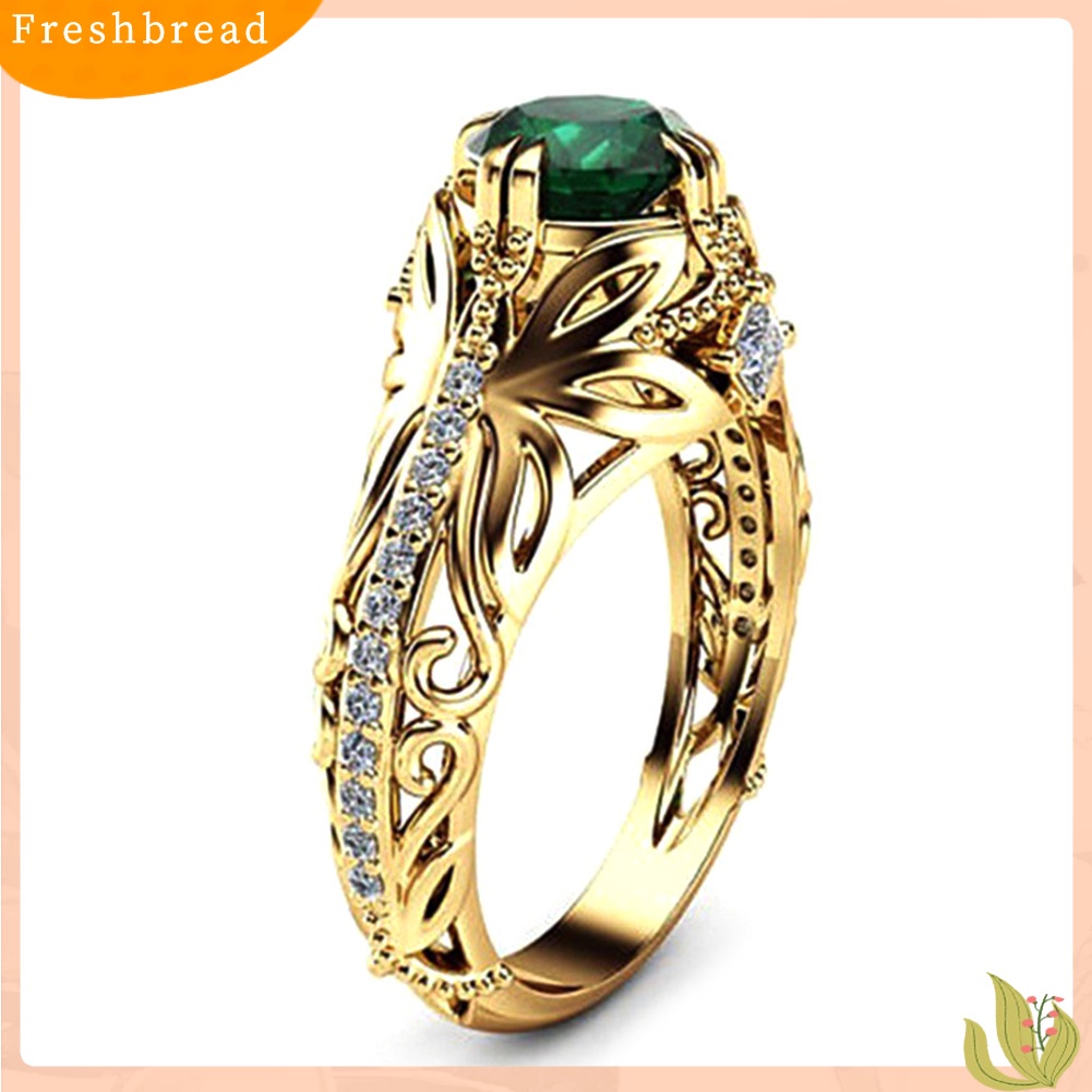 &lt; Freshbread &gt; Perhiasan Cincin Jari Hias Zamrud Oval Wanita Antik Berlapis Emas Hadiah Valentine