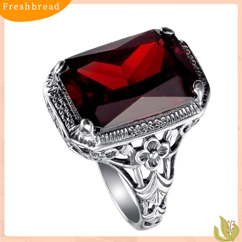 &lt; Freshbread &gt; Vintage Merah Berlian Imitasi Pernikahan Pertunangan Pengantin Jari Cincin Perhiasan Hadiah