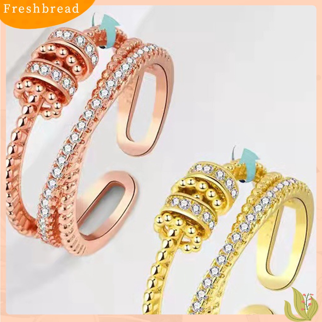 &lt; Freshbread &gt; Anti Kecemasan Cincin Shiny Cubic Zirconia Inlay Beads Adjustable Ring Dekorasi Perhiasan Aksesoris Fashion Wanita Pria Kecemasan Worry Finger Stress Relief Rings
