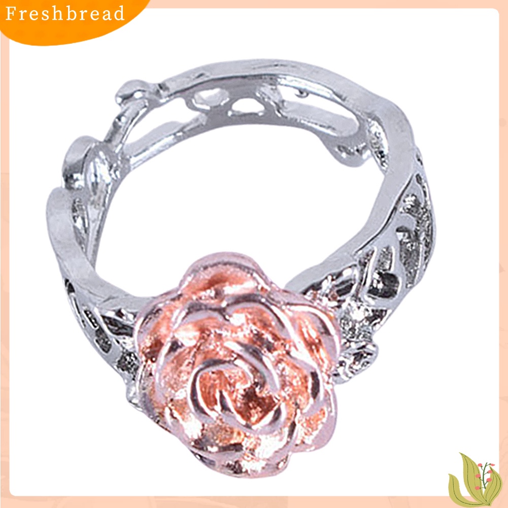 &lt; Freshbread &gt; Rose Decor Hollow Out Ring Untuk Wanita Hadiah Natal Pernikahan Statement Jewelry