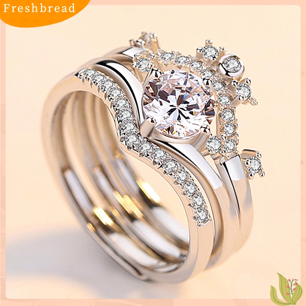 &lt; Freshbread &gt; 3in1 Couple Fashion Perak Berlapis Mahkota Jari Cincin Pesta Perhiasan Aksesori