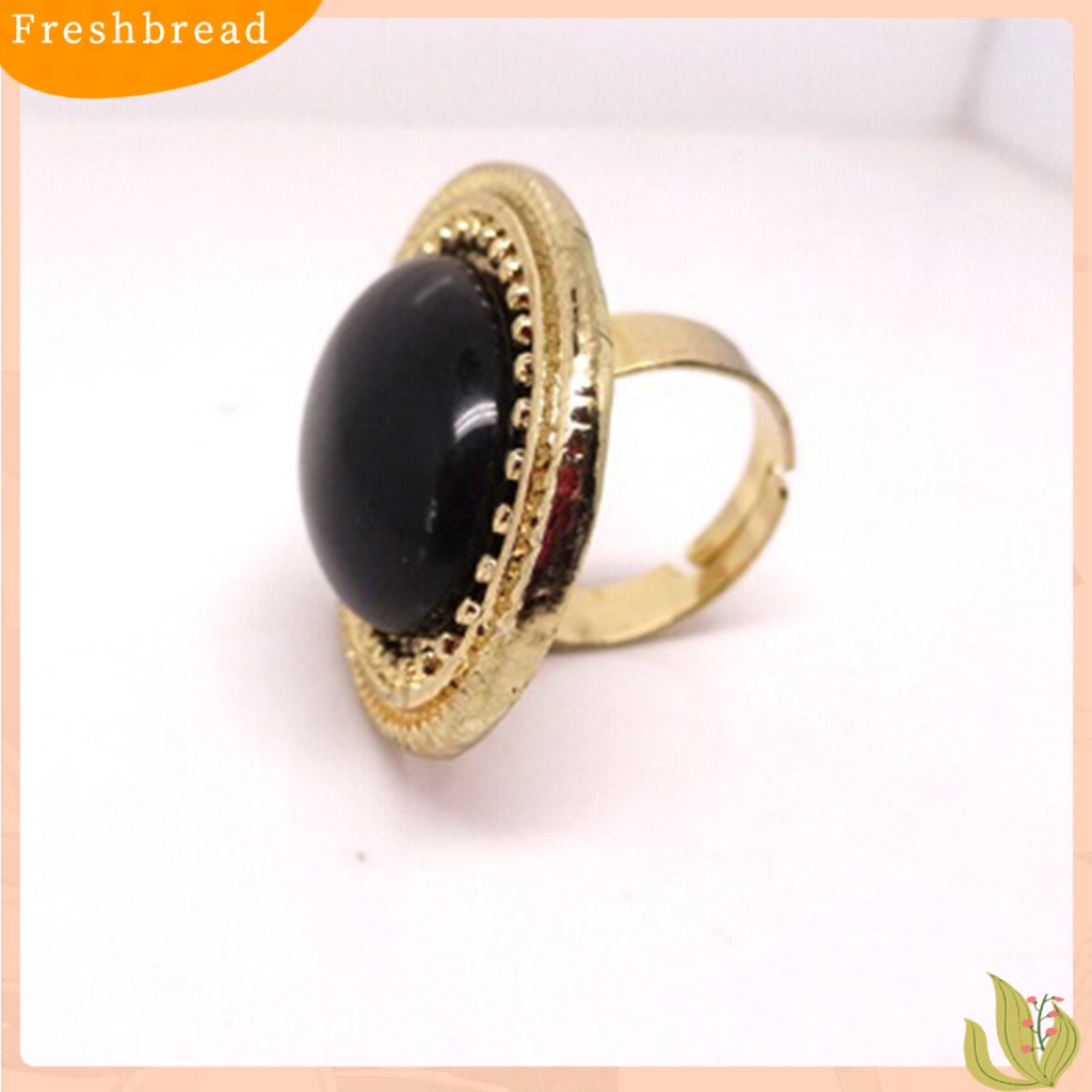 &lt; Freshbread &gt; Ring Adjustable Big Oval Hias Alloy Cincin Batu Permata Alami Untuk Pacaran