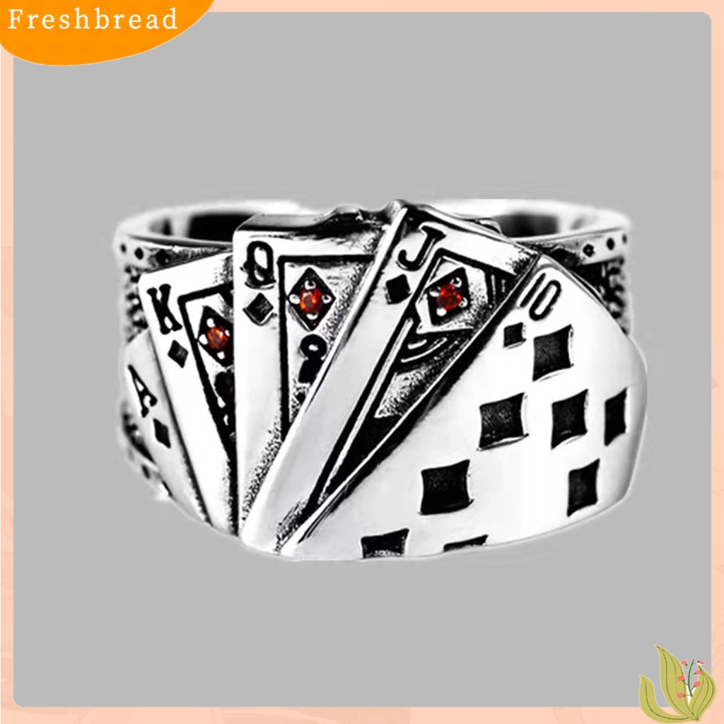 &lt; Freshbread &gt; Retro Unisex Cincin Bermain Kartu Adjustable Poker Ukiran Open Ring Perhiasan Untuk Pesta