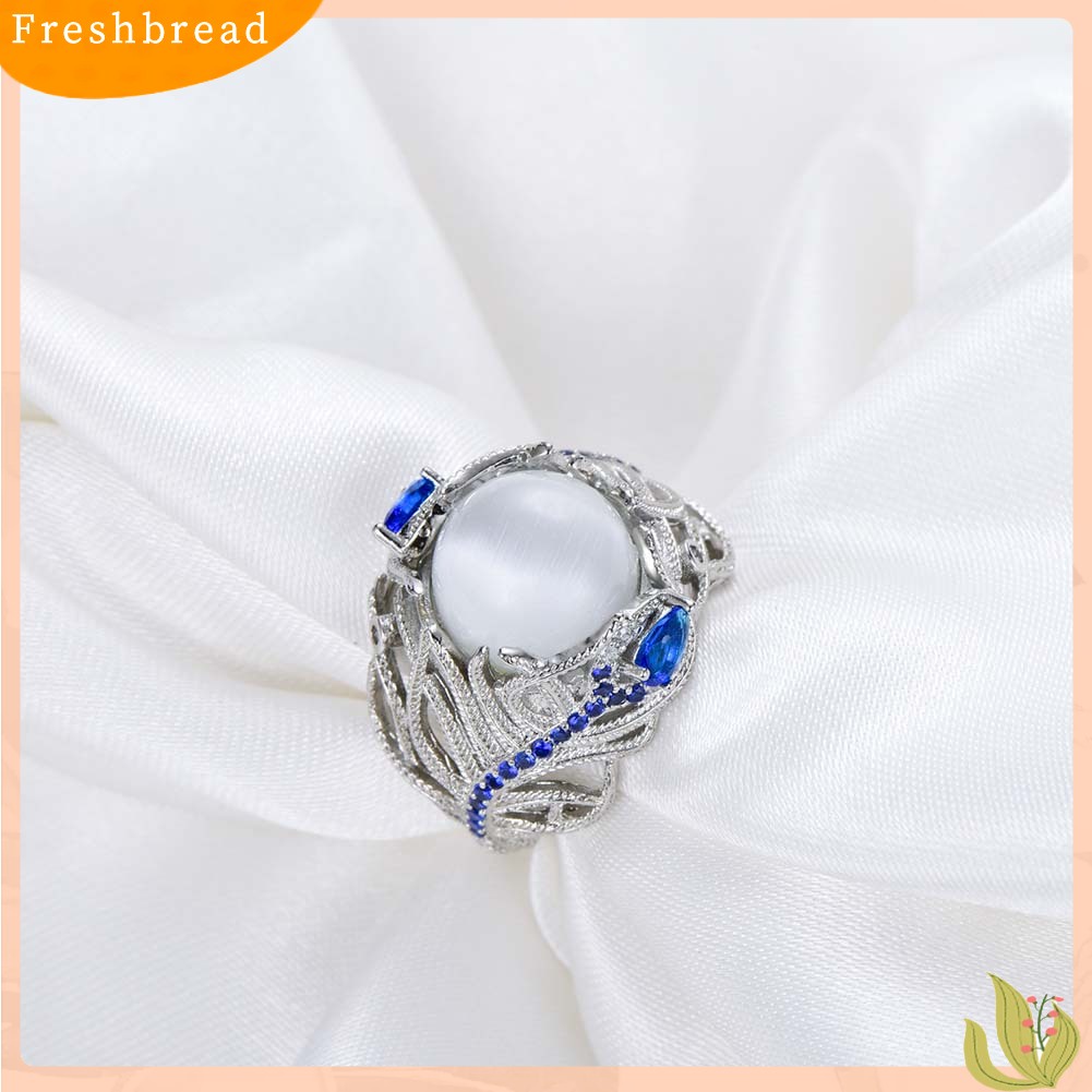 &lt; Freshbread &gt; Wanita Faux Sapphire Opal Hias Bulu Merak Jari Cincin Hadiah Perhiasan Pernikahan