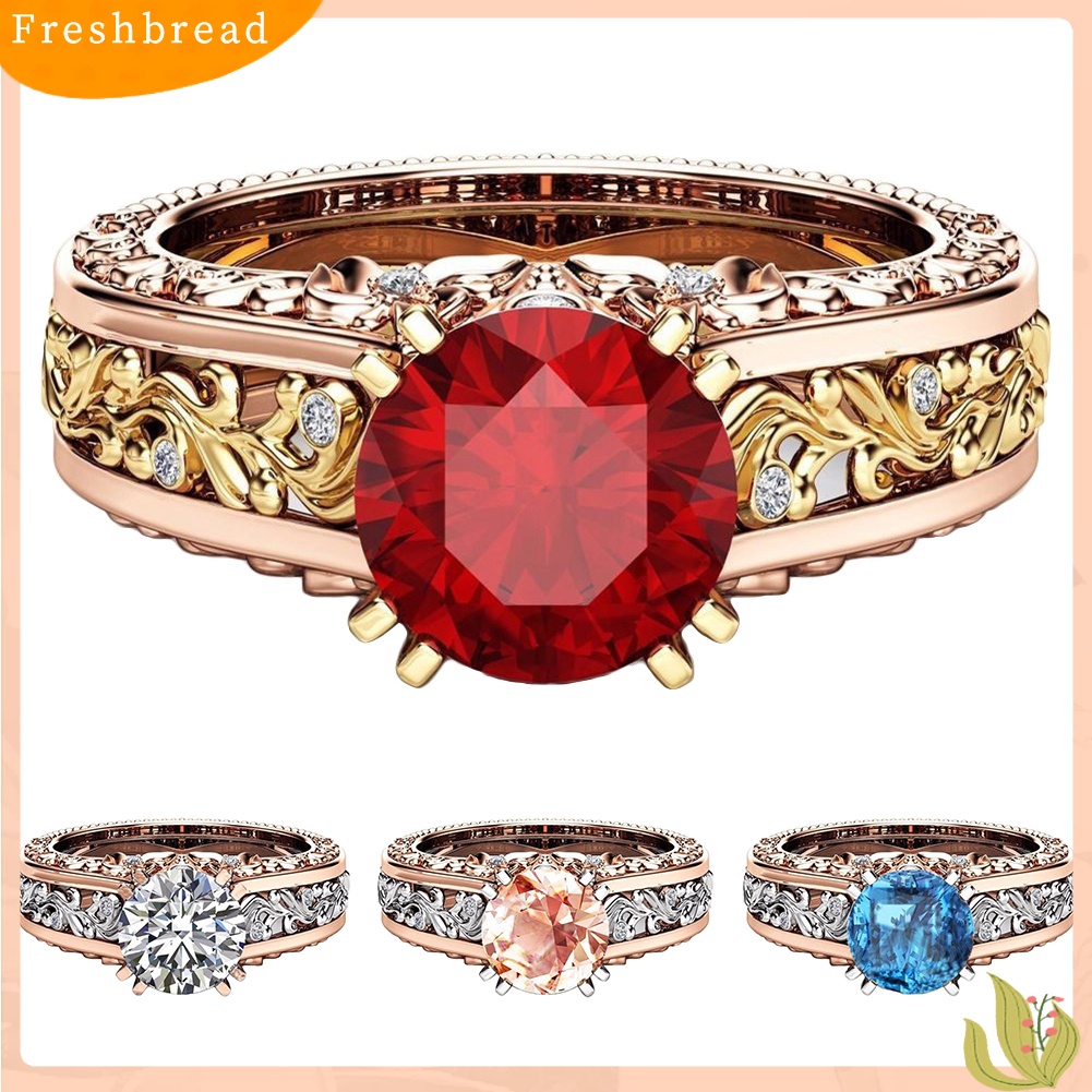 < Freshbread > Pernikahan Pertunangan Putaran Berlian Imitasi Mengkilap Berongga Jari Cincin Perhiasan Mewah