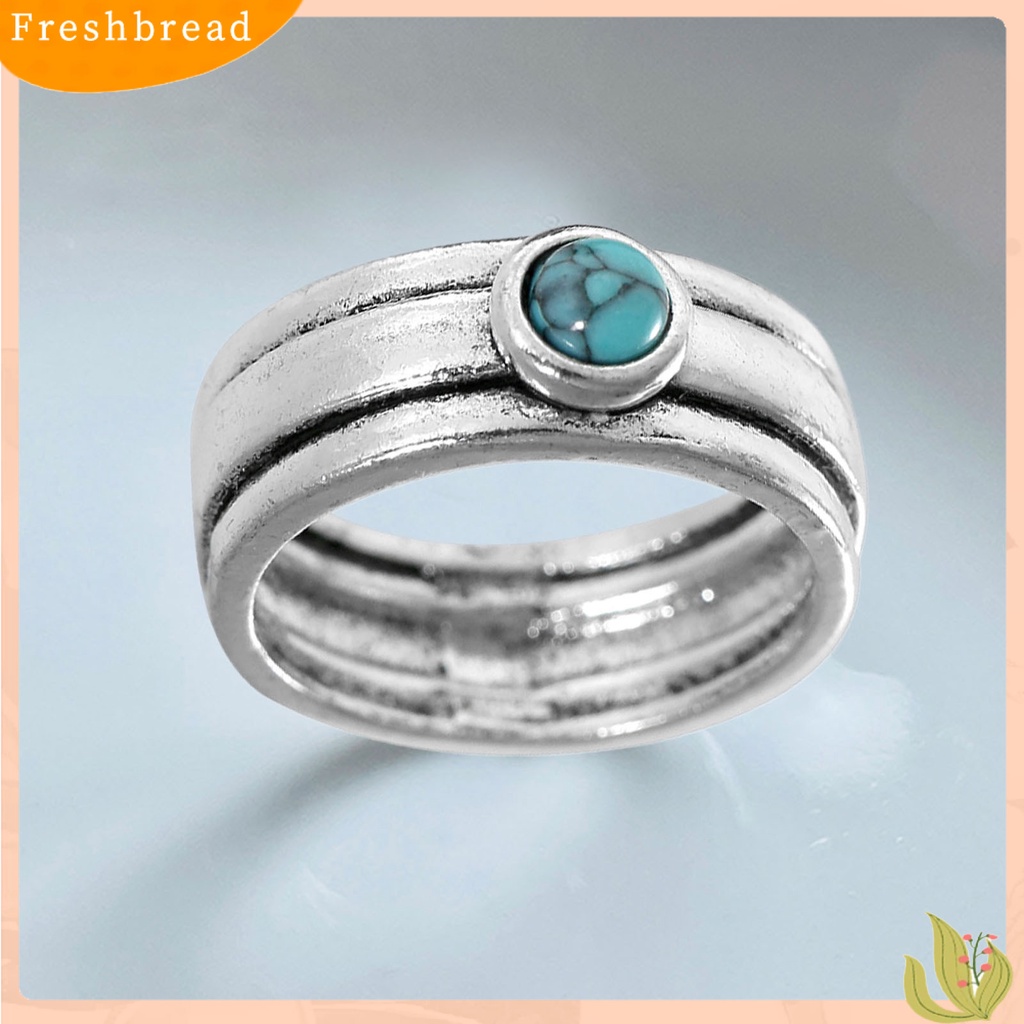 &lt; Freshbread &gt; Tiga Lapisan Pernyataan Sederhana Cincin Vintage Gaya Etnik Turquoise Lady Ring Perhiasan Alat Ekstra