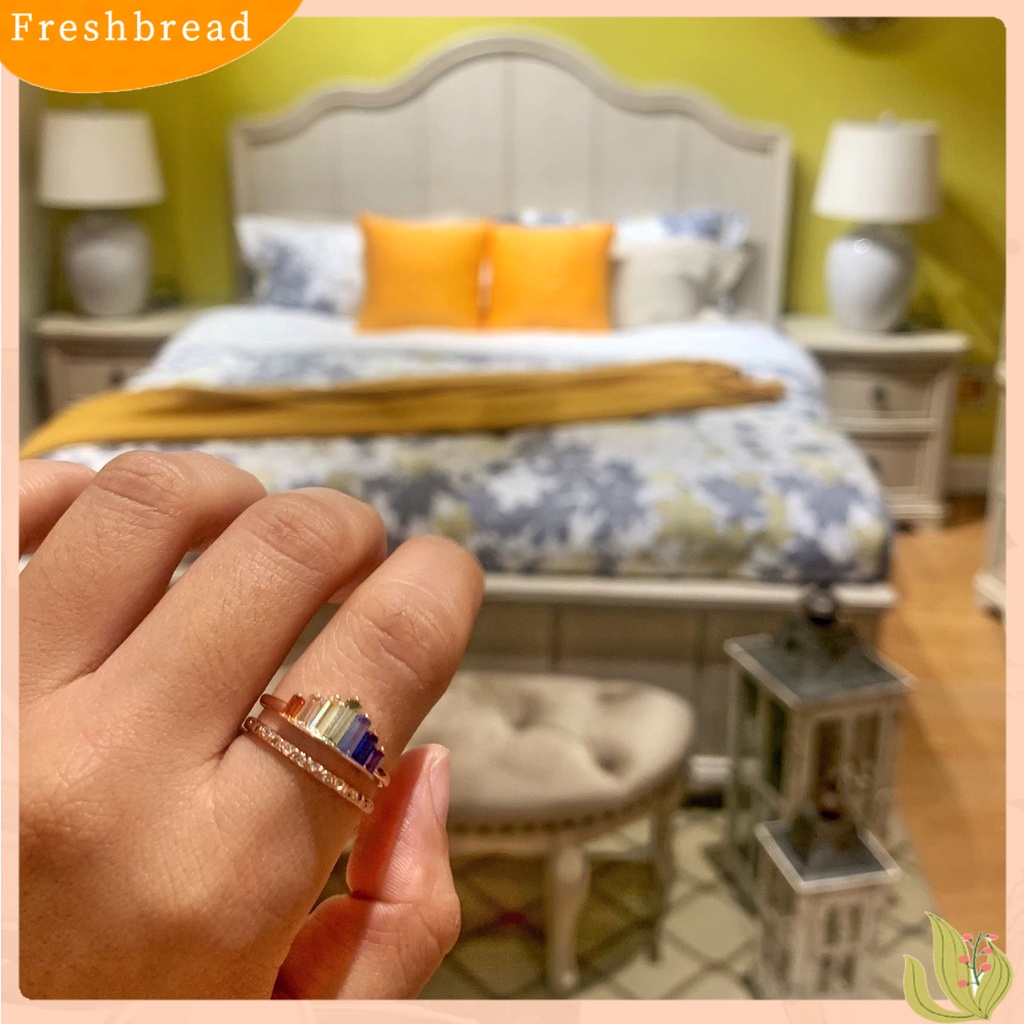 &lt; Freshbread &gt; Wanita Pelangi Open-end Mahkota Cincin Adjustable Double Band Circlet Perhiasan Hadiah