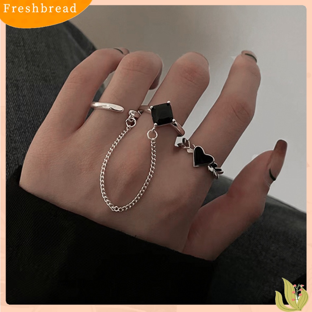 &lt; Freshbread &gt; 1set Cincin Jari Lady Bentuk Hati Hias Warna Kontras Pembukaan Cincin Adjustable Set Hadiah