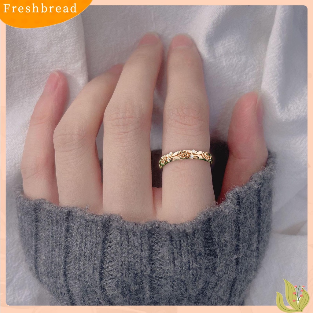 &lt; Freshbread &gt; Wanita Cincin Rose Rhinestones Perhiasan Berkilau Terang Kilau Jari Cincin Untuk Pernikahan