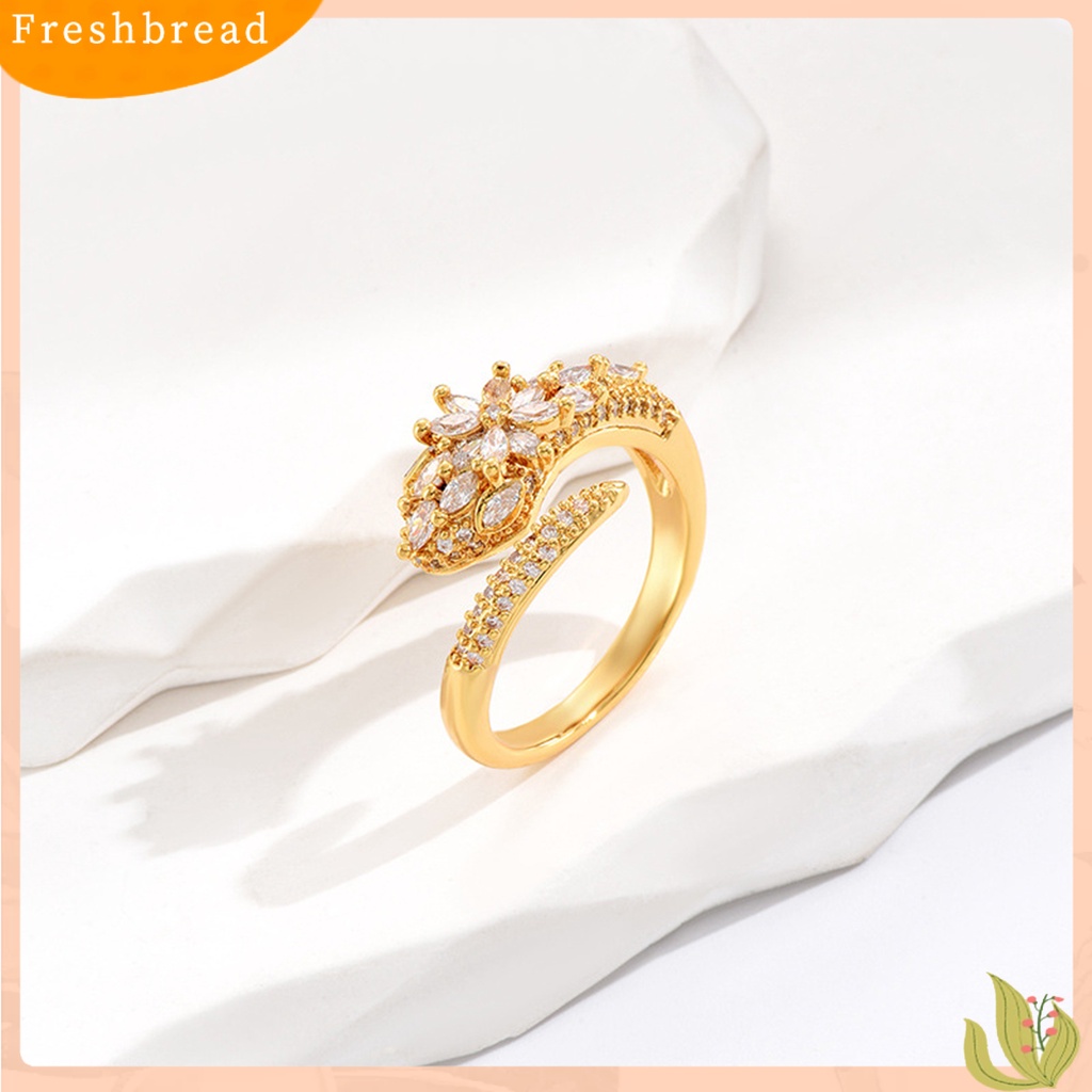 &lt; Freshbread &gt; Finger Band Golden plated Adjustable Opening Shiny Rhinestone Cubic Zirconia Dekorasi Anti Karat Wanita Perhiasan Mewah Cincin Tunangan Perhiasan Aksesoris