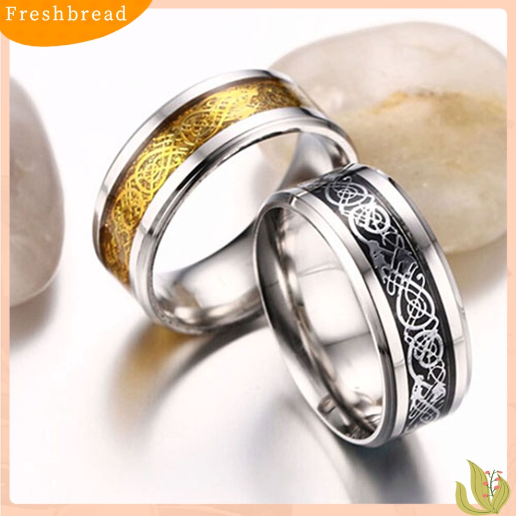 &lt; Freshbread &gt; Unisex Pola Naga Baja Titanium Tidak Luntur Cincin Pernikahan Band Perhiasan Hadiah