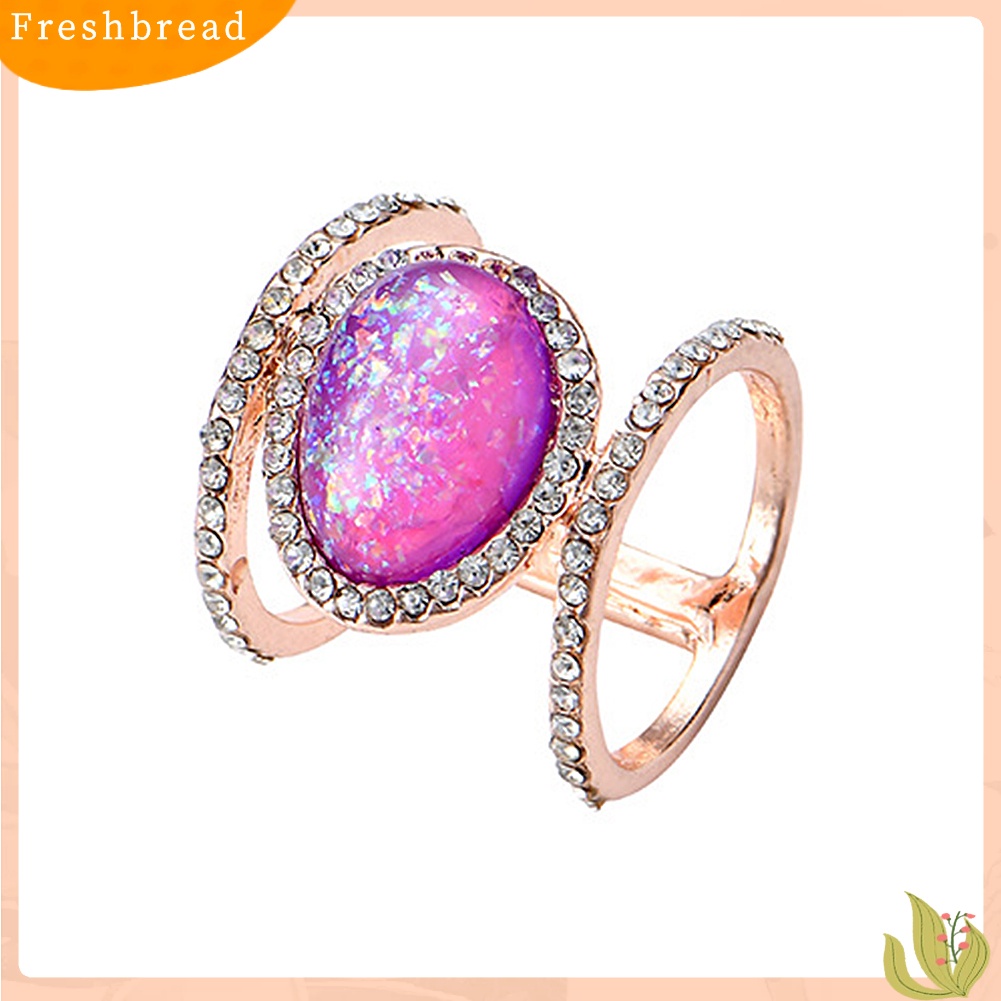 &lt; Freshbread &gt; Wanita Perhiasan Hadiah Oval Imitasi Moonstone Berlian Imitasi Dekorasi Shiny Wedding Ring