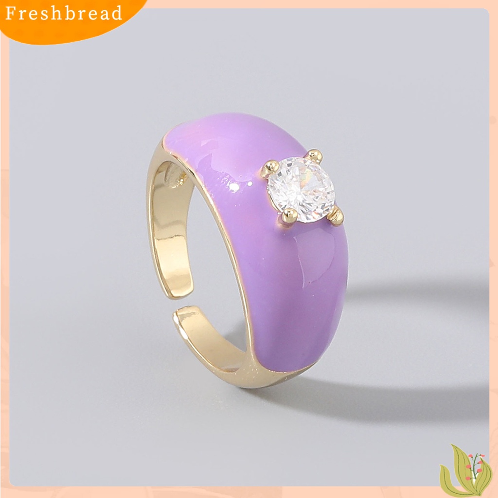 &lt; Freshbread &gt; Multicolor Dripping Oil Enamel Ring Tembaga Berlian Imitasi Pembukaan Cincin Jari Lebar Aksesori Perhiasan