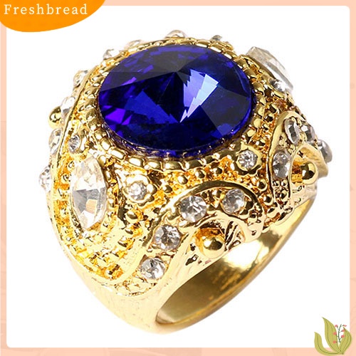 &lt; Freshbread &gt; Pria Vintage Mewah Mahkota Resin Besar Perhiasan Cincin Alloy Lapis Emas Ukuran 7-10