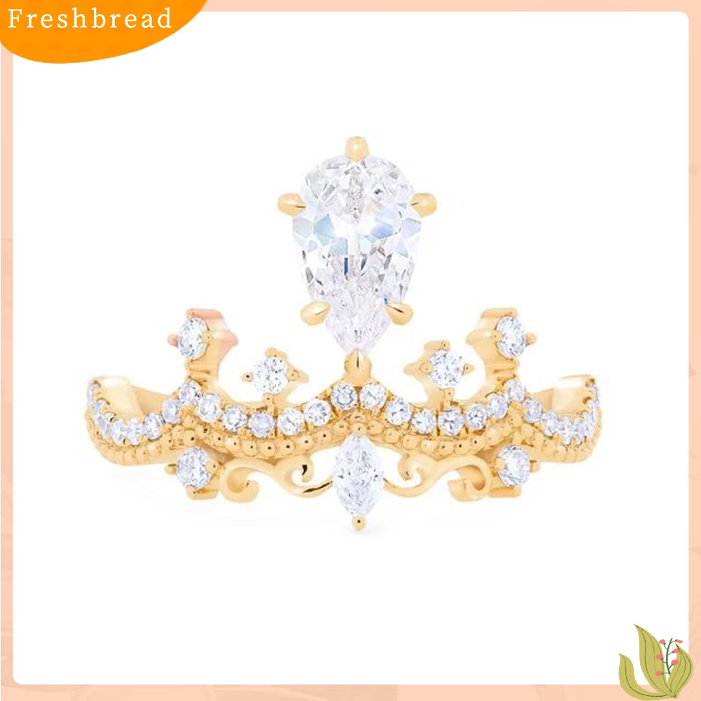 &lt; Freshbread &gt; Wanita Teardrop Cubic Zirconia Bertatahkan Mahkota Jari Cincin Pernikahan Perhiasan Hadiah