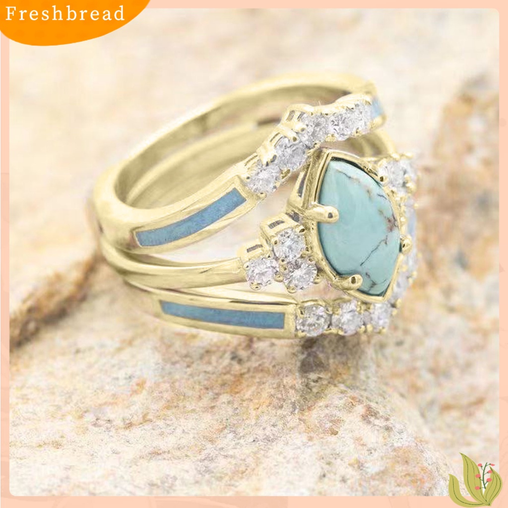 &lt; Freshbread &gt; 3Pcs Women Rings Stackable Artificial Turquoise Women Electroplated Tahan Lama Finger Rings Aksesoris Perhiasan