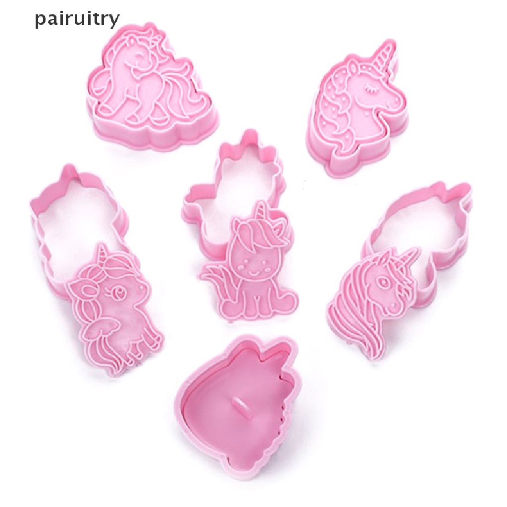 Prt 6pcs Cetakan Cookie Cutter Bentuk Unicorn Cetakan Kue Plastik 3D Kartun Hewan PRT