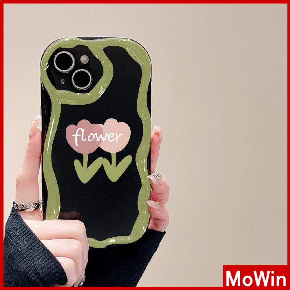 For iPhone 14 Pro Max iPhone Case 3D Curved Edge Wave TPU Airbag Shockproof Camera Cover Glossy Black Flower Compatible with iPhone 13 Pro max 12 Pro Max 11 xr xs max 7Plus 8Plus