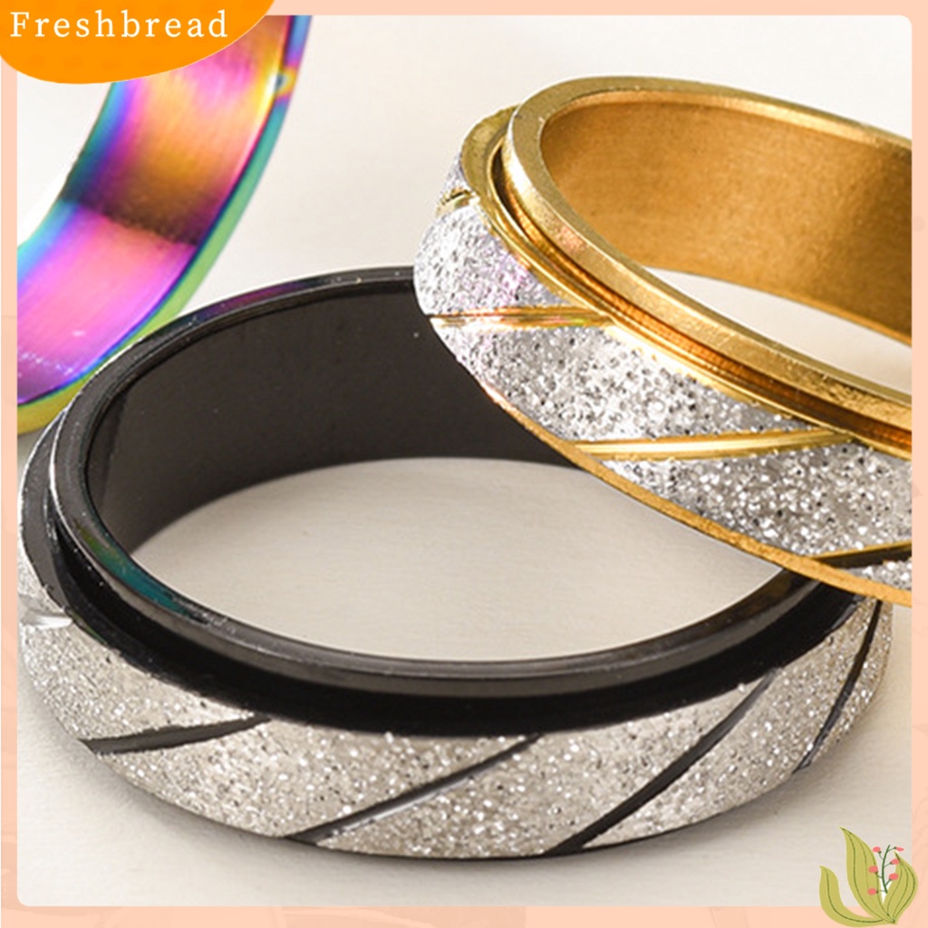 &lt; Freshbread &gt; Cincin Jari Buram Garis Slash Blok Warna Pria Wanita Bergaris Turnable Ring Fashion Jewelry