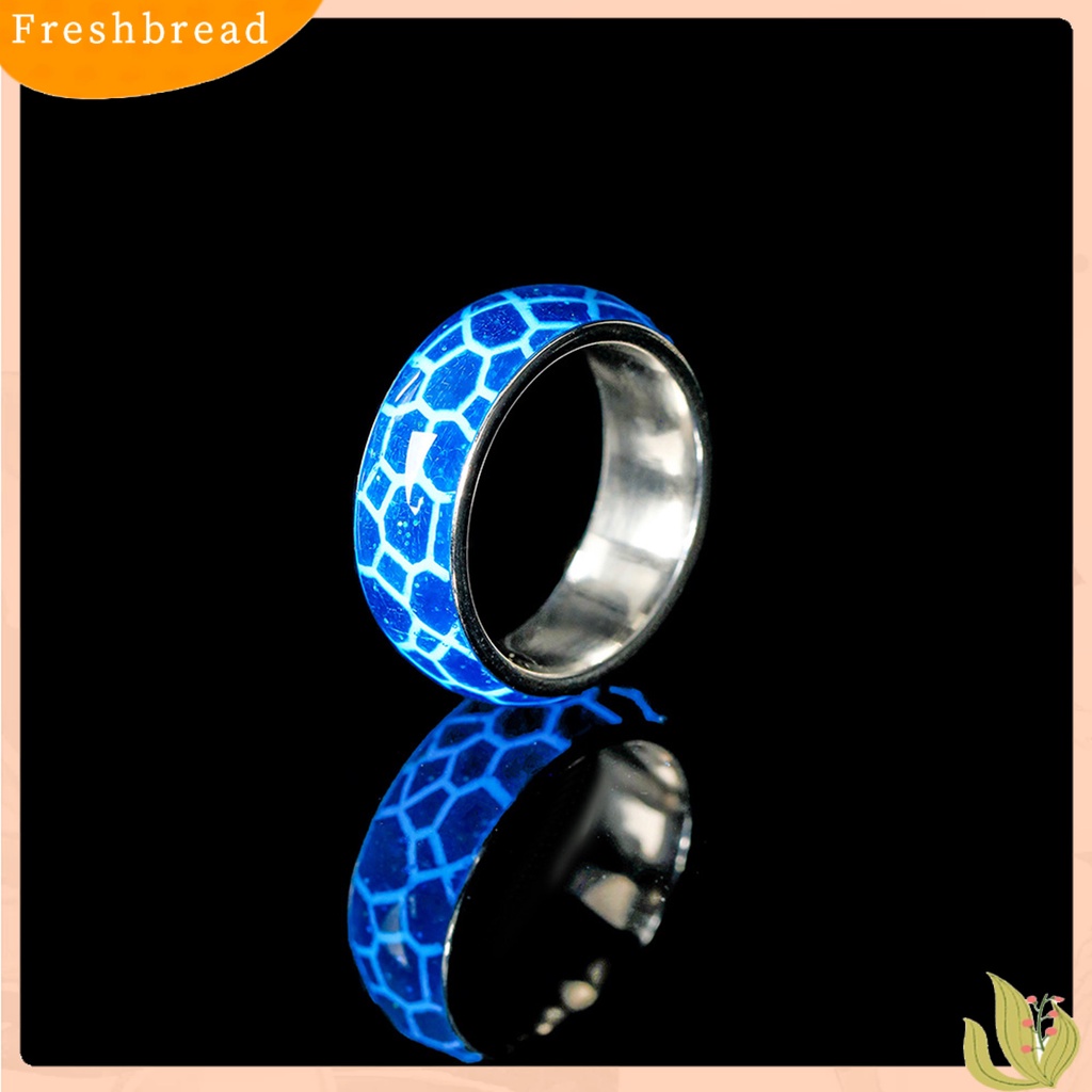 &lt; Freshbread &gt; Cincin Unisex Luminous Turtle Shell Pattern Fluorescent Glowing-In-The Dark Stainless Steel Vintage Plating Ring Untuk Halloween