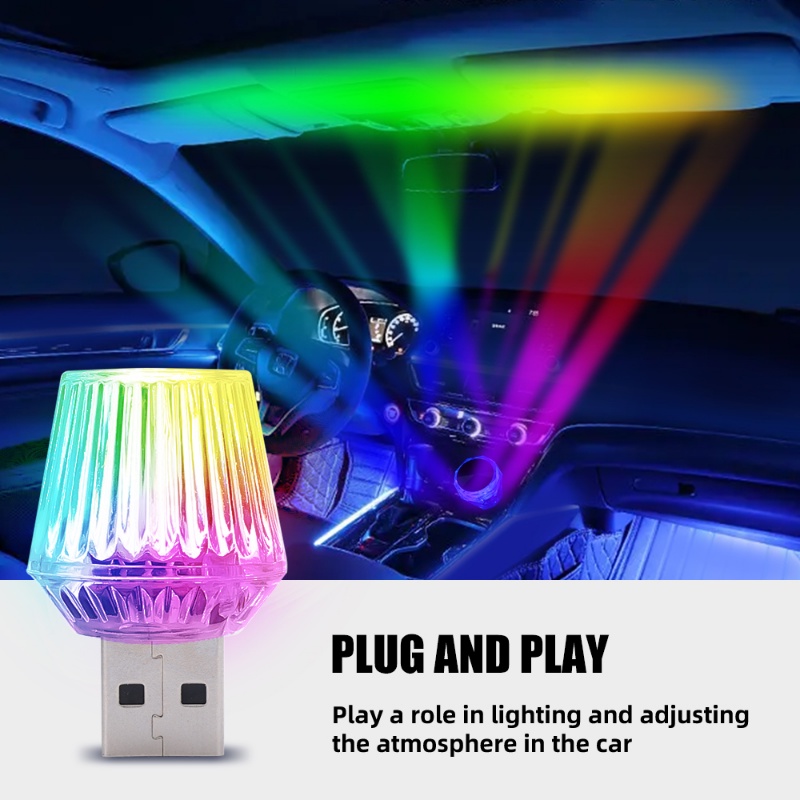 Mobil Bentuk Berlian Mini USB LED Suasana Lampu Pesta Pemodelan Ambient Portable Plug Play Lampu Hias Auto Interior Aksesoris