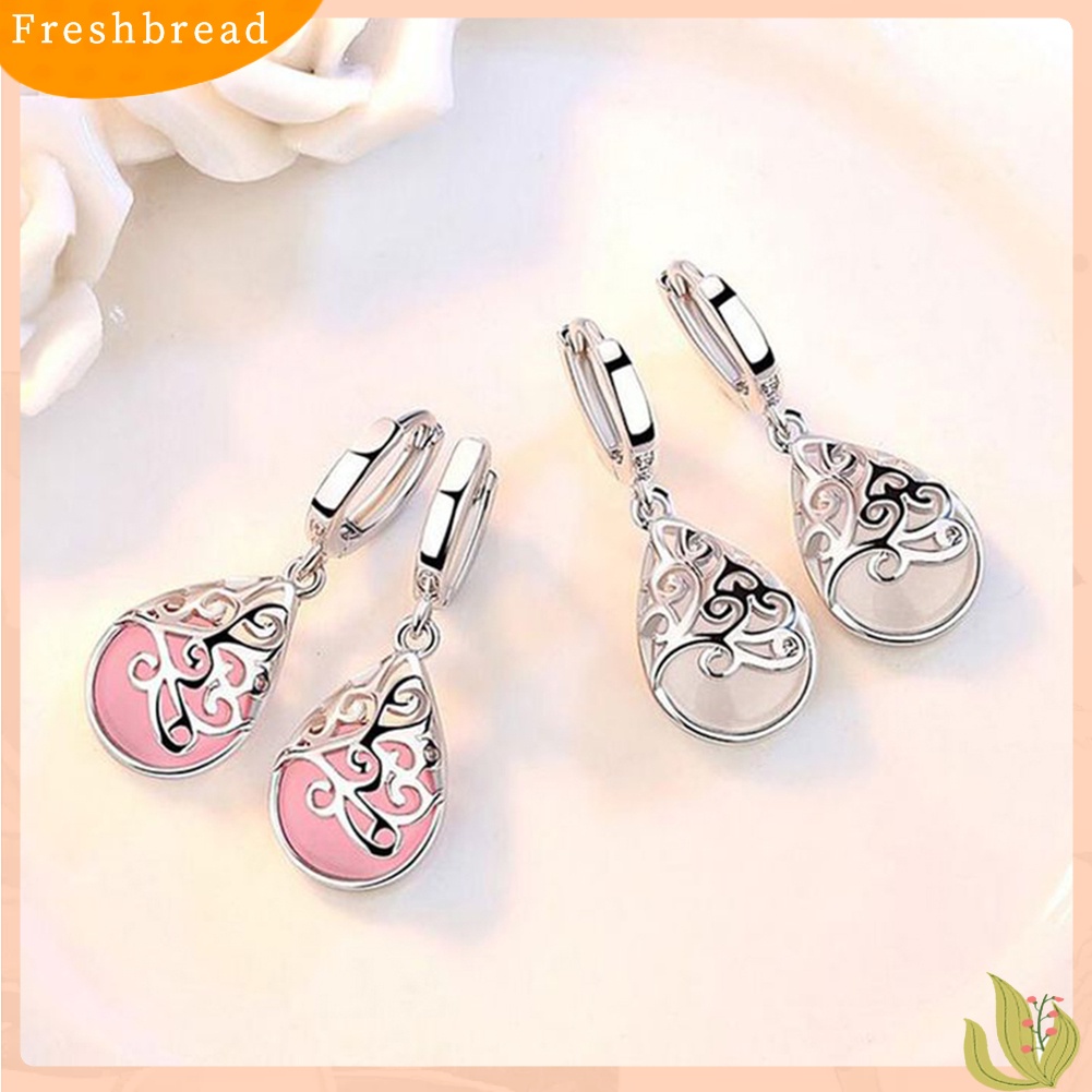 &lt; Freshbread &gt; Elegan Lady Teardrop Faux Opal Hias Totem Menjuntai Huggie Earrings Perhiasan Hadiah