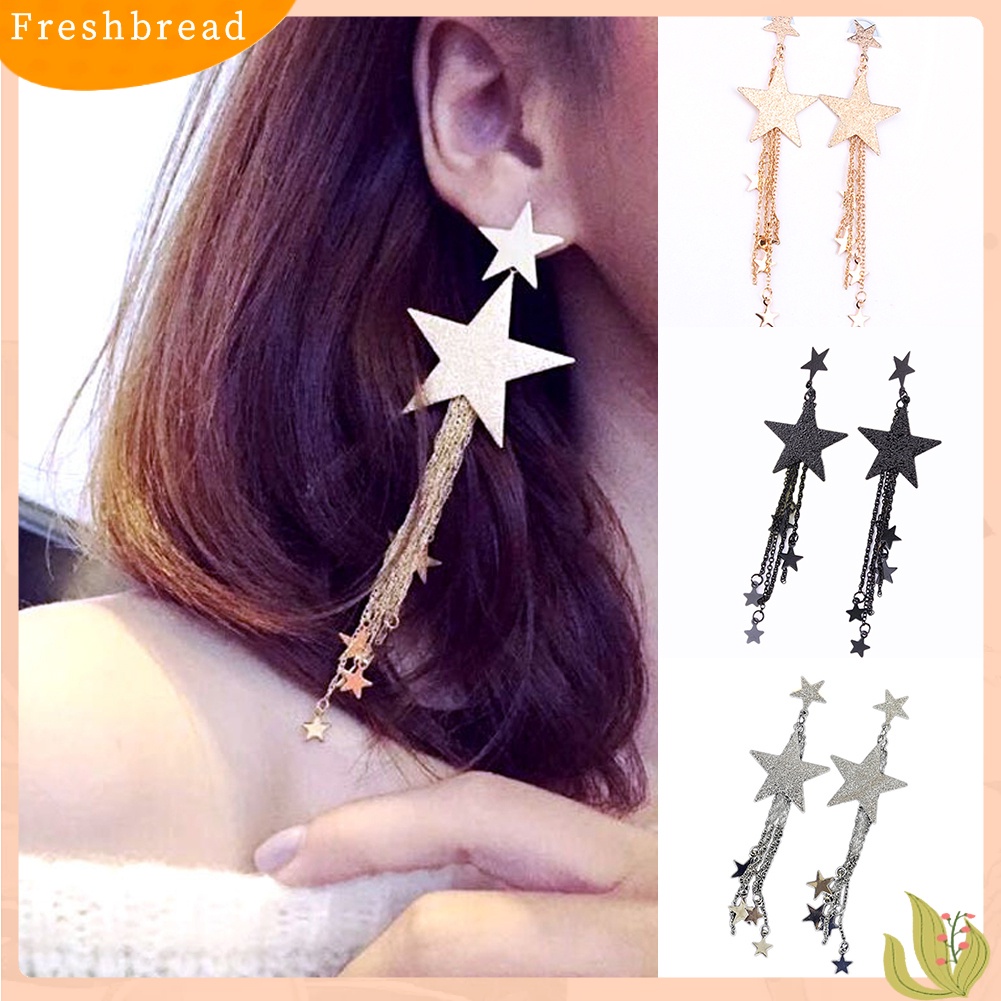 &lt; Freshbread &gt; Fashion Bintang Berujung Lima Besar Panjang Rumbai Rantai Menjuntai Anting Wanita Perhiasan